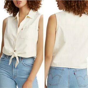 Levi's Women's Rumi Cotton Denim Shirt Color Icy Ecru Size L See Video